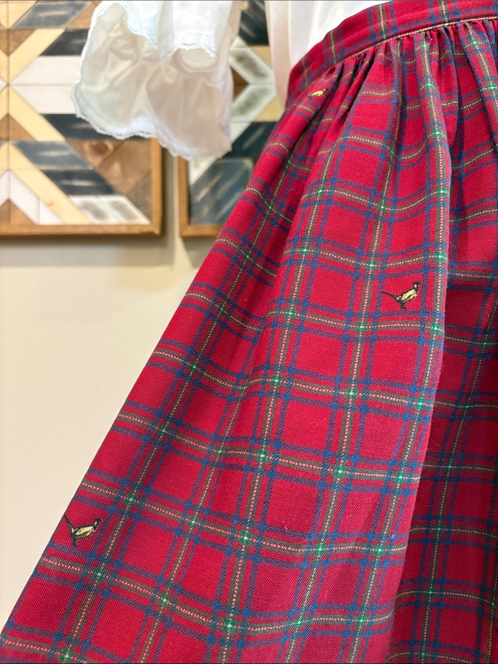 Vintage Ralph Lauren Red Plaid Wool Pheasant Equestrian Maxi Skirt Medium 12 - Picture 5 of 14